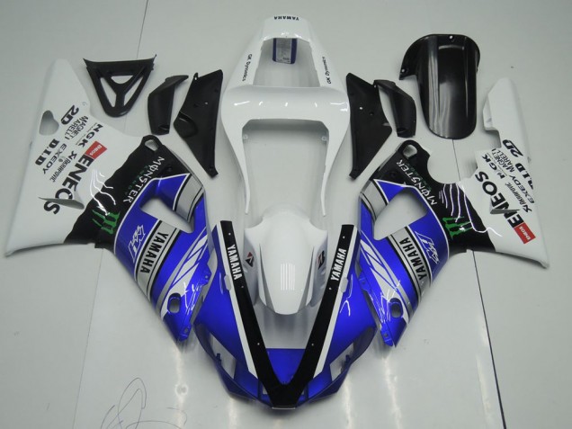 Azul Branco ENEOS Monster Carenagem Moto Yamaha R1 2000-2001 Azul Branco ENEOS Monster Carenagem Moto Yamaha R1 2000-2001