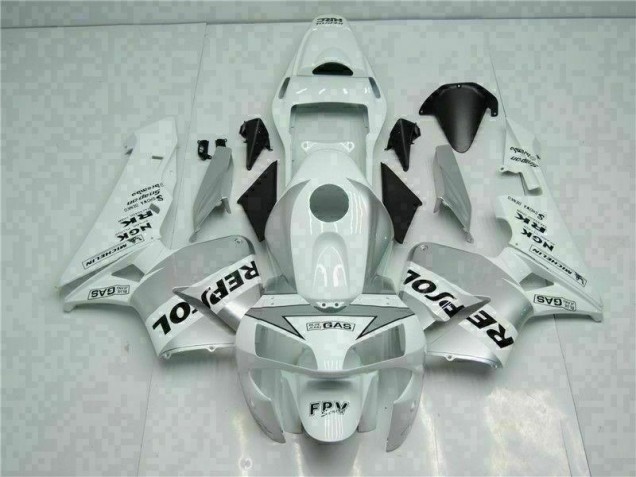 Branco Prata Repsol Carenagem Moto Honda CBR 600RR 2003-2004 Branco Prata Repsol Carenagem Moto Honda CBR 600RR 2003-2004