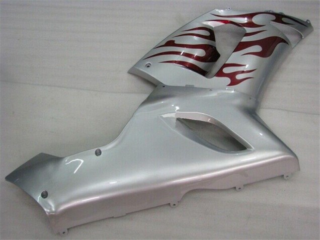 Prata Vermelho Chamas Carenagem Moto Kawasaki ZX6R 2005-2006 Prata Vermelho Chamas Carenagem Moto Kawasaki ZX6R 2005-2006