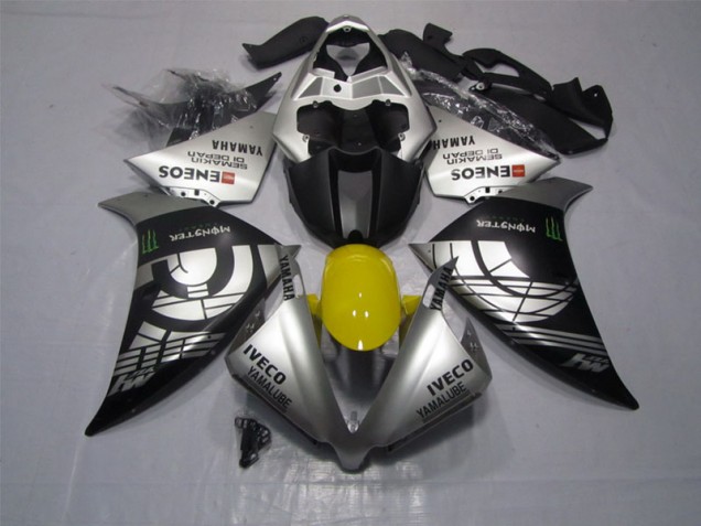 Preto Prata Iveco Yamalube Monster Carenagem Moto Yamaha R1 2012-2014 Preto Prata Iveco Yamalube Monster Carenagem Moto Yamaha R1 2012-2014