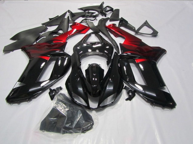 Preto Vermelho Carenagem Moto Kawasaki ZX6R 2007-2008 Preto Vermelho Carenagem Moto Kawasaki ZX6R 2007-2008