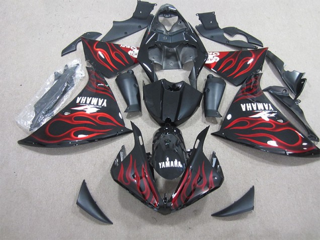 Preto Vermelho Chama Carenagem Moto Yamaha R1 2012-2014 Preto Vermelho Chama Carenagem Moto Yamaha R1 2012-2014