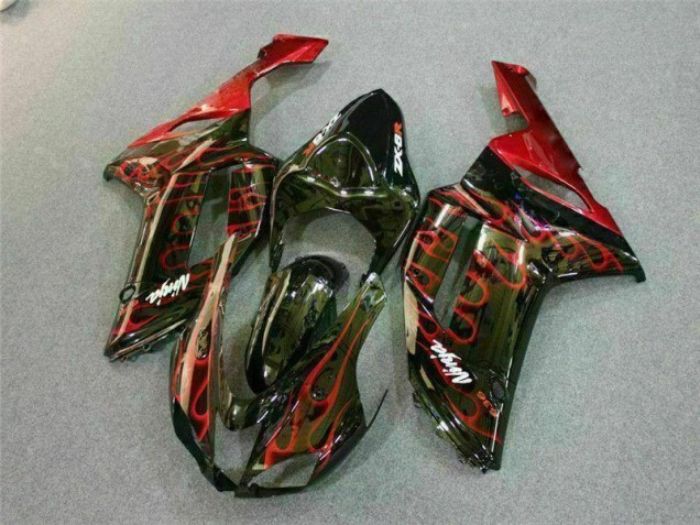Preto Vermelho Chama Kit Carenagem Moto Kawasaki ZX6R 2007-2008 Preto Vermelho Chama Kit Carenagem Moto Kawasaki ZX6R 2007-2008