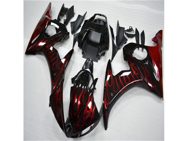 Preto Vermelho Chama Moto Plástico Yamaha R6 2003-2005 Preto Vermelho Chama Moto Plástico Yamaha R6 2003-2005