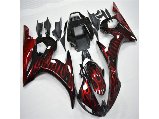 Preto Vermelho Chama Moto Plástico Yamaha R6 2003-2005 Preto Vermelho Chama Moto Plástico Yamaha R6 2003-2005