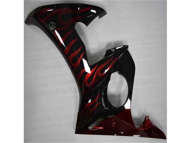Preto Vermelho Chama Moto Plástico Yamaha R6 2003-2005 Preto Vermelho Chama Moto Plástico Yamaha R6 2003-2005