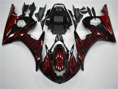 Preto Vermelho Chama Moto Plástico Yamaha R6 2003-2005