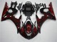 Preto Vermelho Chama Moto Plástico Yamaha R6 2003-2005 Preto Vermelho Chama Moto Plástico Yamaha R6 2003-2005