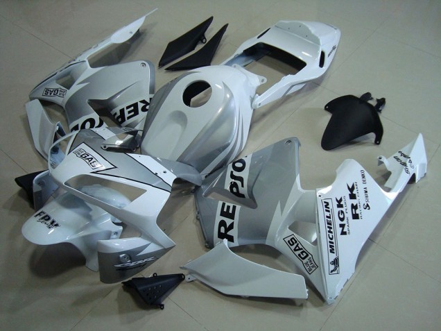 Repsol Branco Prata Carenagem Moto Honda CBR 600RR 2003-2004 Repsol Branco Prata Carenagem Moto Honda CBR 600RR 2003-2004