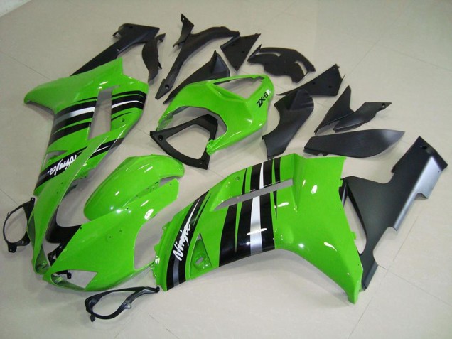 Verde & Prata Listra Carenagem Moto Kawasaki ZX6R 2007-2008 Verde & Prata Listra Carenagem Moto Kawasaki ZX6R 2007-2008