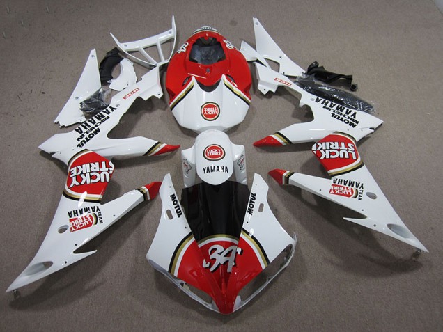 Vermelho Branco Lucky Strike Carenagem Moto Yamaha R1 2004-2006 Vermelho Branco Lucky Strike Carenagem Moto Yamaha R1 2004-2006