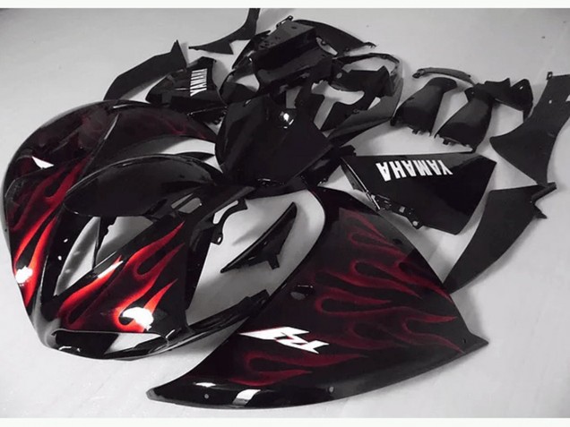 Vermelho Preto Chama Carenagem Moto Yamaha R1 2012-2014 Vermelho Preto Chama Carenagem Moto Yamaha R1 2012-2014
